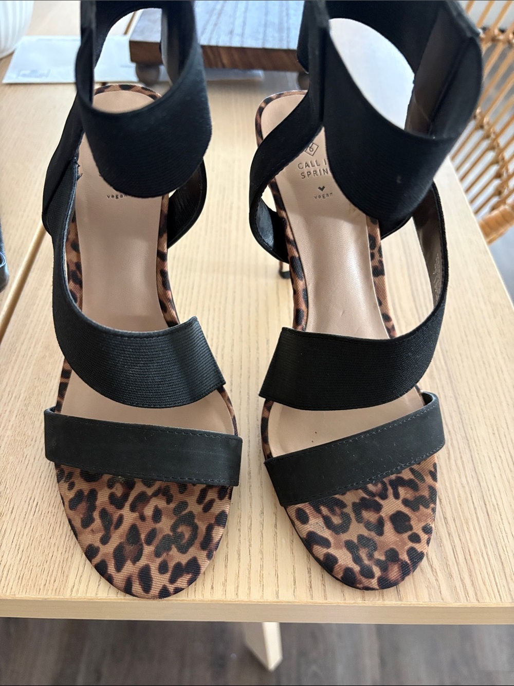 Call It Spring Black Strappy Leopard-Print Block Heels